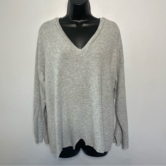 LNA Brushed Bitten Sweater | Gray Longsleeve V Neck Top Medium - Picture 6 of 11